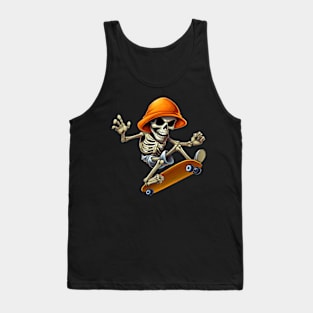 Skeleton Skater on Skateboard Halloween Pumpkin Tank Top